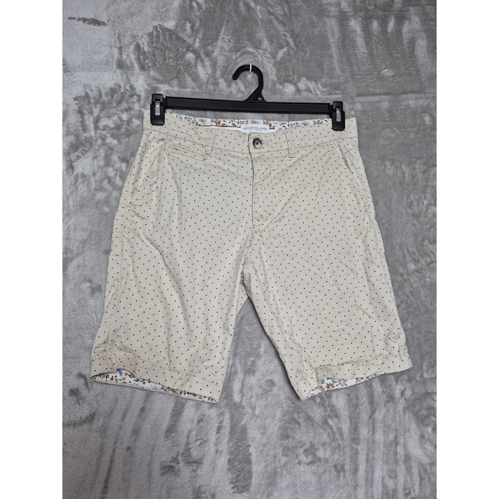 Denim & Flower Ricky Singh Mens Polka Dot Chino Shorts Beige Blue Size 29